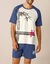 Pyjama short motif bambou (écru / indigo)