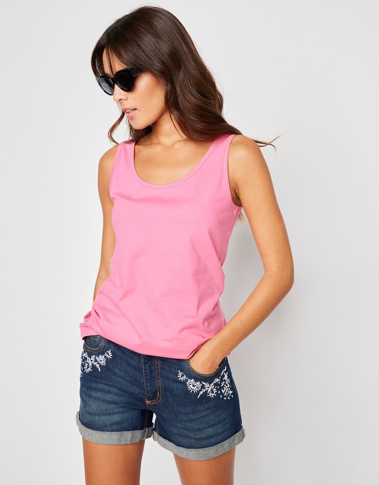 Débardeur bretelles larges uni coton (rose) Débardeur bretelles larges uni coton (rose)