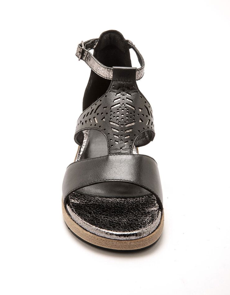 Sandales cuir ajouré pailleté largeur confort (noir) Sandales cuir ajouré pailleté largeur confort (noir)