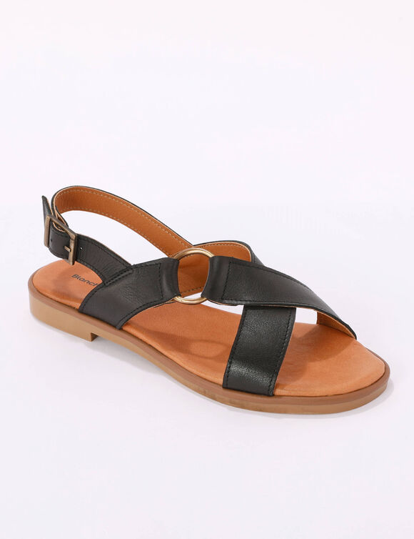 Sandales brides crois&eacute;es en cuir (noir)