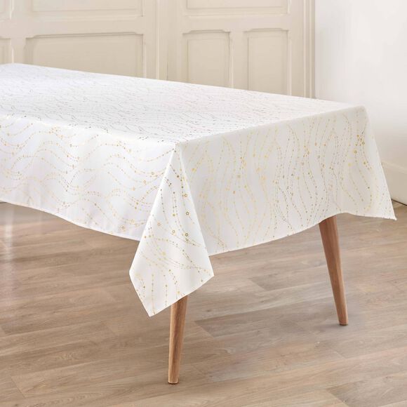 Nappe imprim&eacute;e serpentins dor&eacute;s (blanc / dor&eacute;)