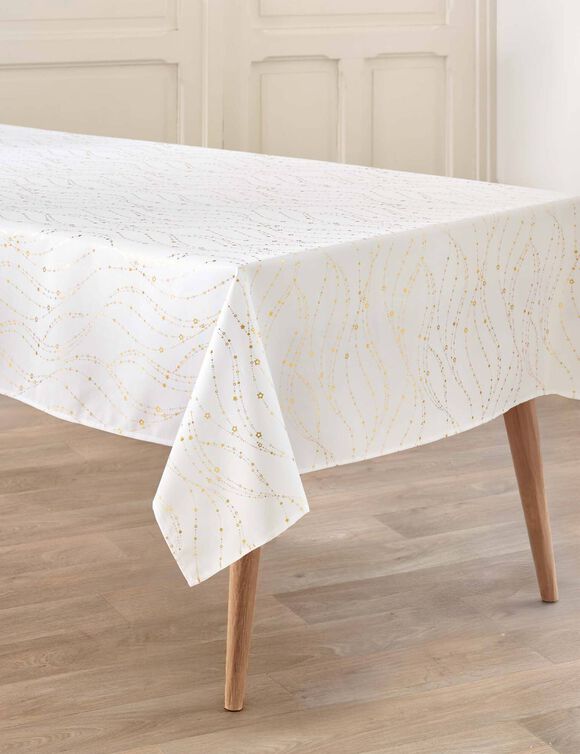 Nappe imprim&eacute;e serpentins dor&eacute;s (blanc / dor&eacute;)