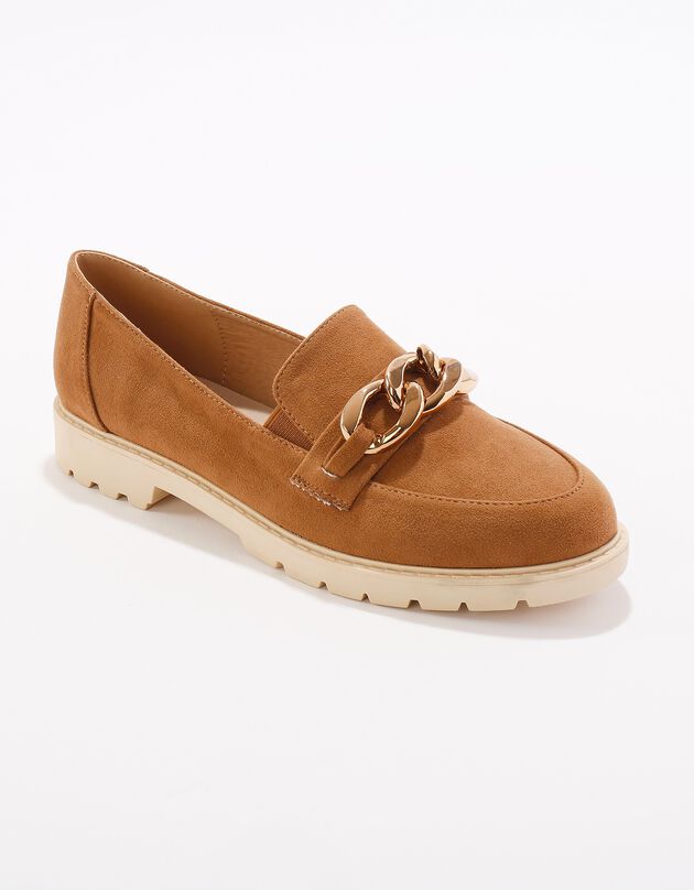 Mocassins microfibre à chaîne et semelle crantée  (caramel)