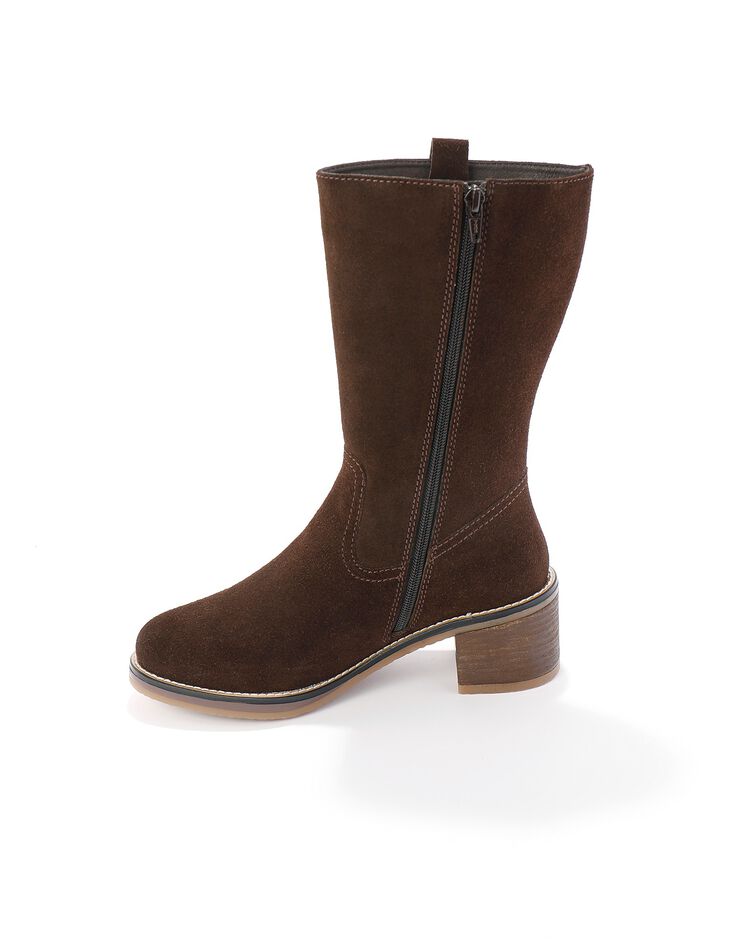 Bottes mi-hautes en croûte de cuir à talon (chocolat)