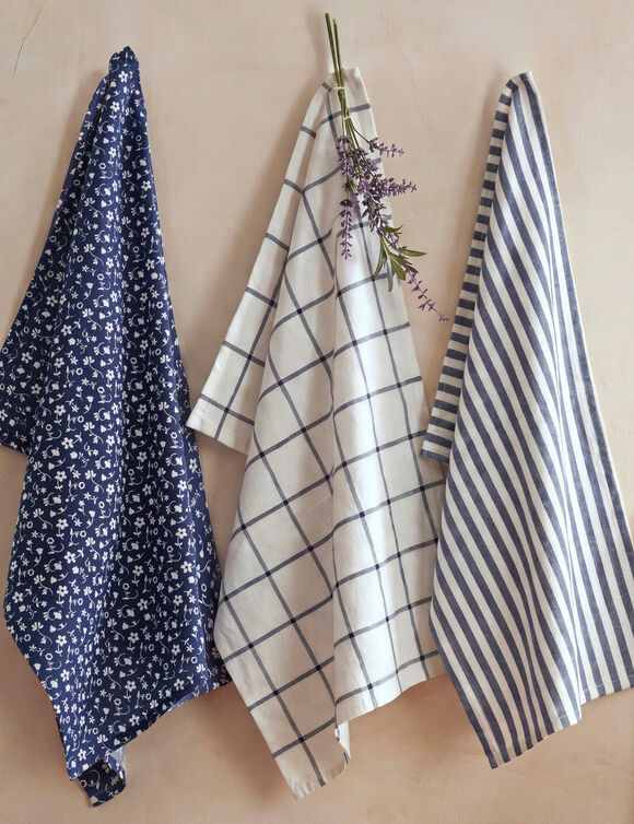 Torchons assortis coton bleu marine - lot de 3 (bleu marine)