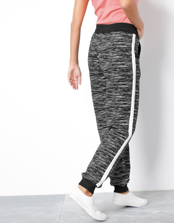 Pantalong jogging bicolore imprimé chiné (noir chiné / blanc)