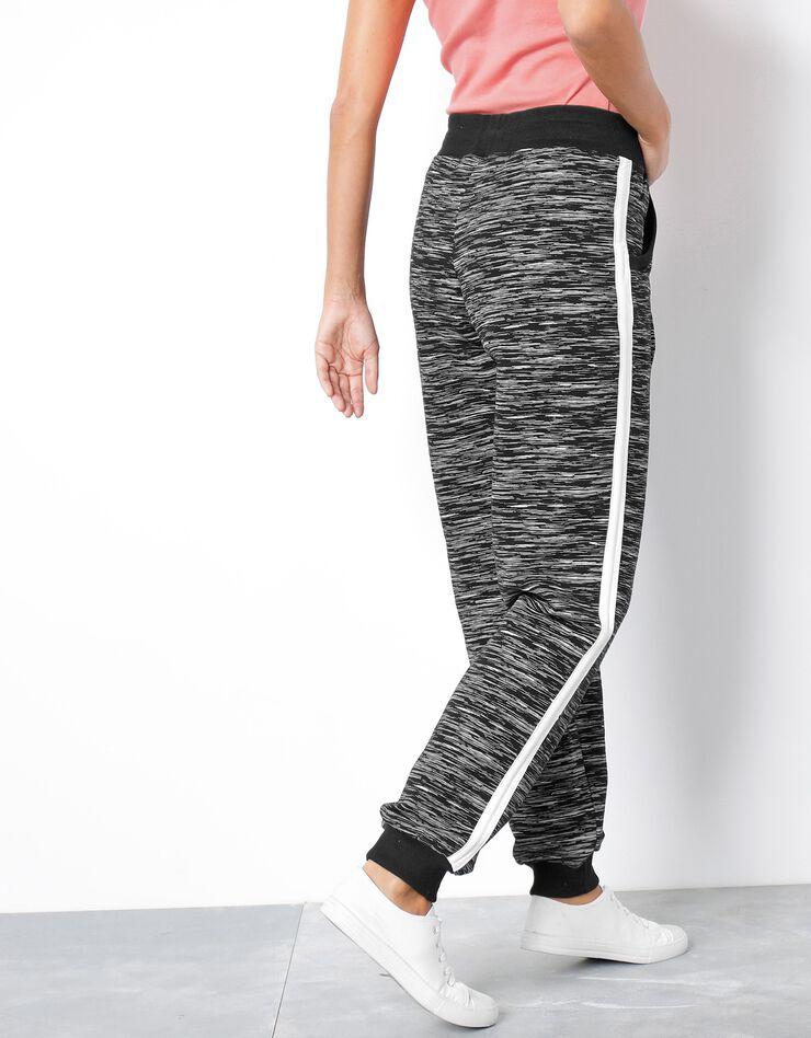 Pantalong jogging bicolore imprimé chiné (noir chiné / blanc) Pantalong jogging bicolore imprimé chiné (noir chiné / blanc)