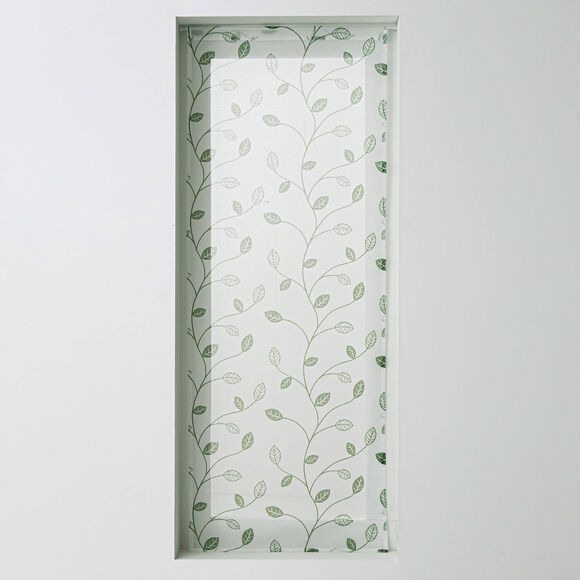 Vitrage voile motif petites feuilles - finition passe-tringle (vert)