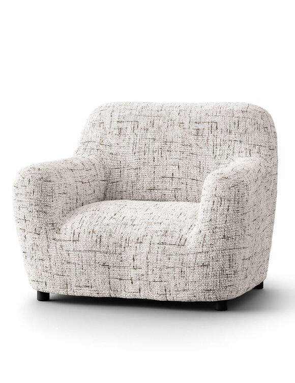 Housse bi-extensible microfibre effet faux uni pour fauteuil et canapé (beige)