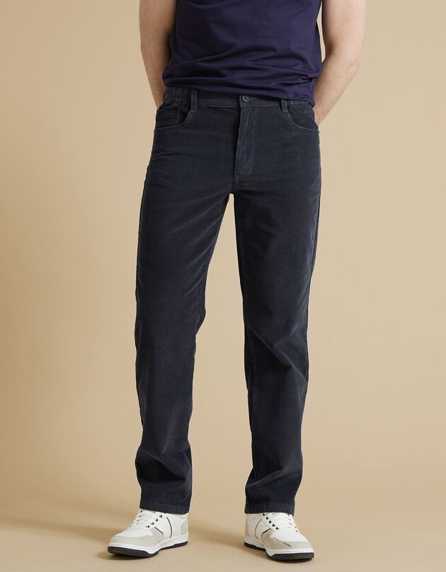Pantalon droit 5 poches velours milleraies (bleu gris)