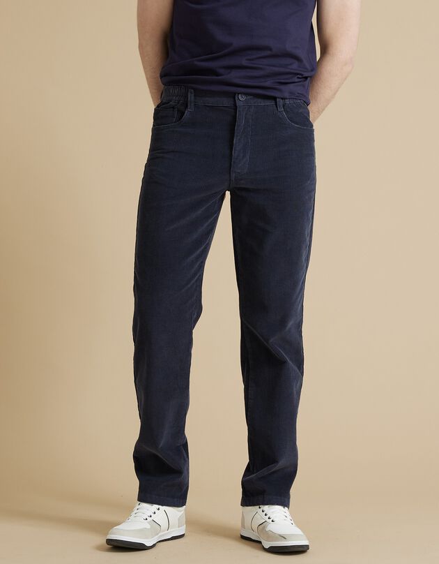 Pantalon droit 5 poches velours milleraies (bleu gris)