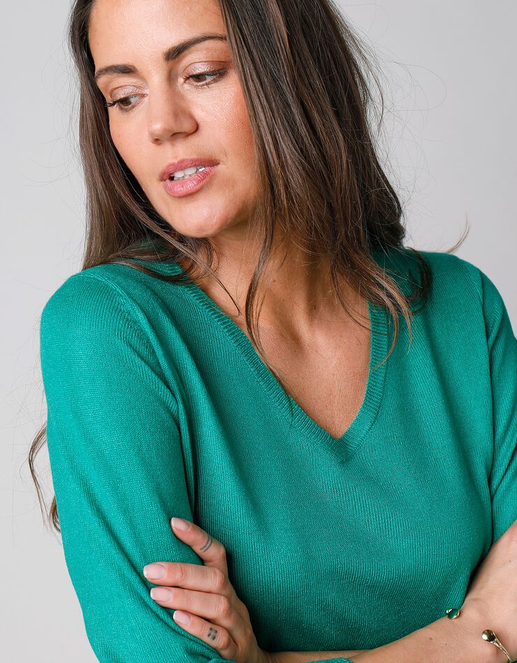 Pull col V toucher cachemire (vert pomme)