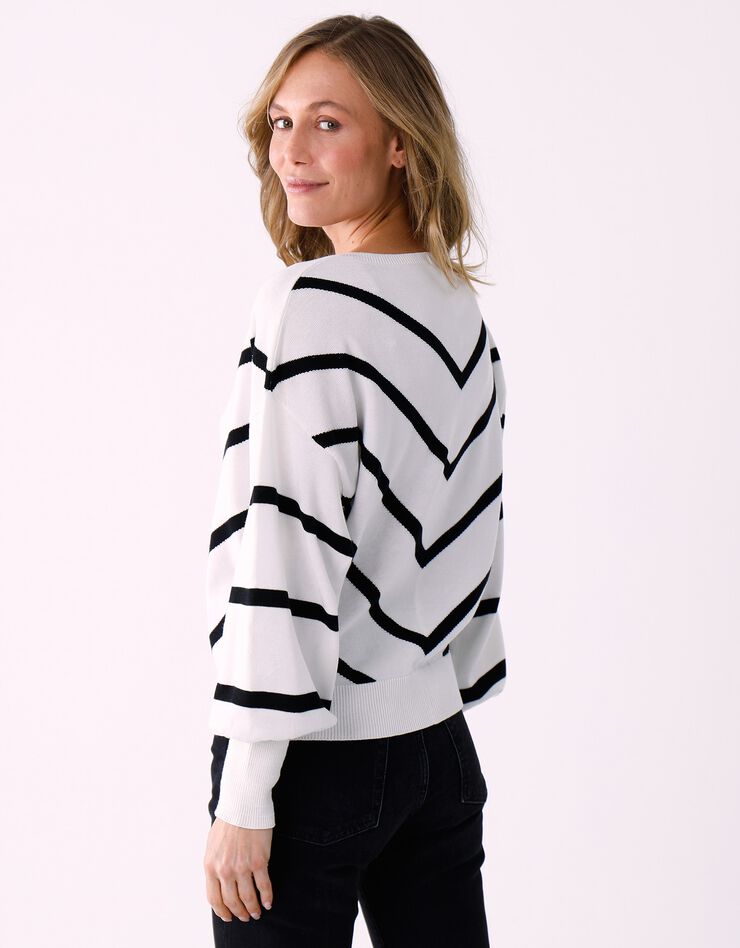 Pull rayures graphiques manches chauve-souris (blanc / noir)