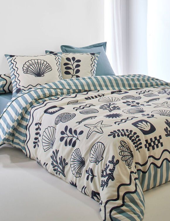 Linge de lit Marinette en coton imprim&eacute; (bleu)