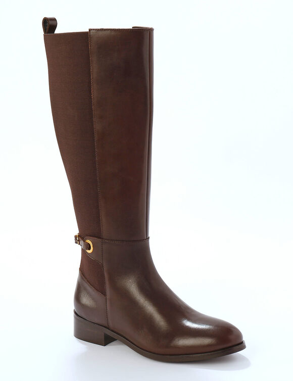 Bottes cavali&egrave;res en cuir, sp&eacute;cial larges mollets (chocolat)