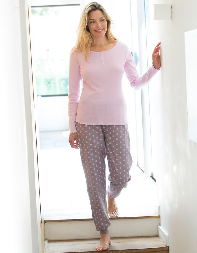 Pantalon de pyjama en flanelle à pois (gris / rose)