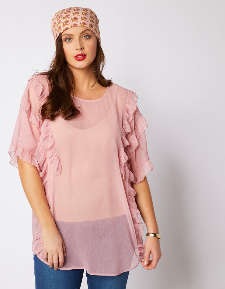 Blouse volantée en voile manches courtes - rose poudré (rose poudré)