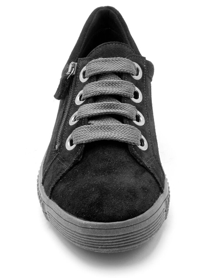 Baskets zippées et lacées grande largeur en cuir - noir (noir) Baskets zippées et lacées grande largeur en cuir - noir (noir)