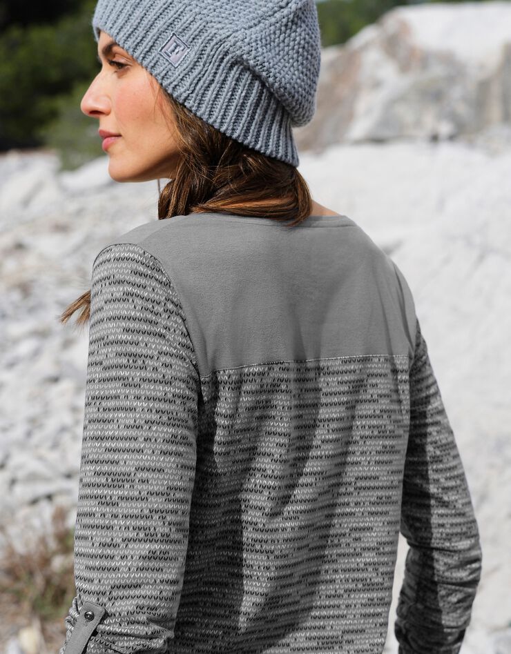 Tee-shirt col tunisien imprimé chiné (gris chiné) Tee-shirt col tunisien imprimé chiné (gris chiné)