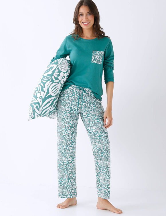 Pyjama pantalon imprim&eacute; bicolore Montego  (vert / &eacute;cru)