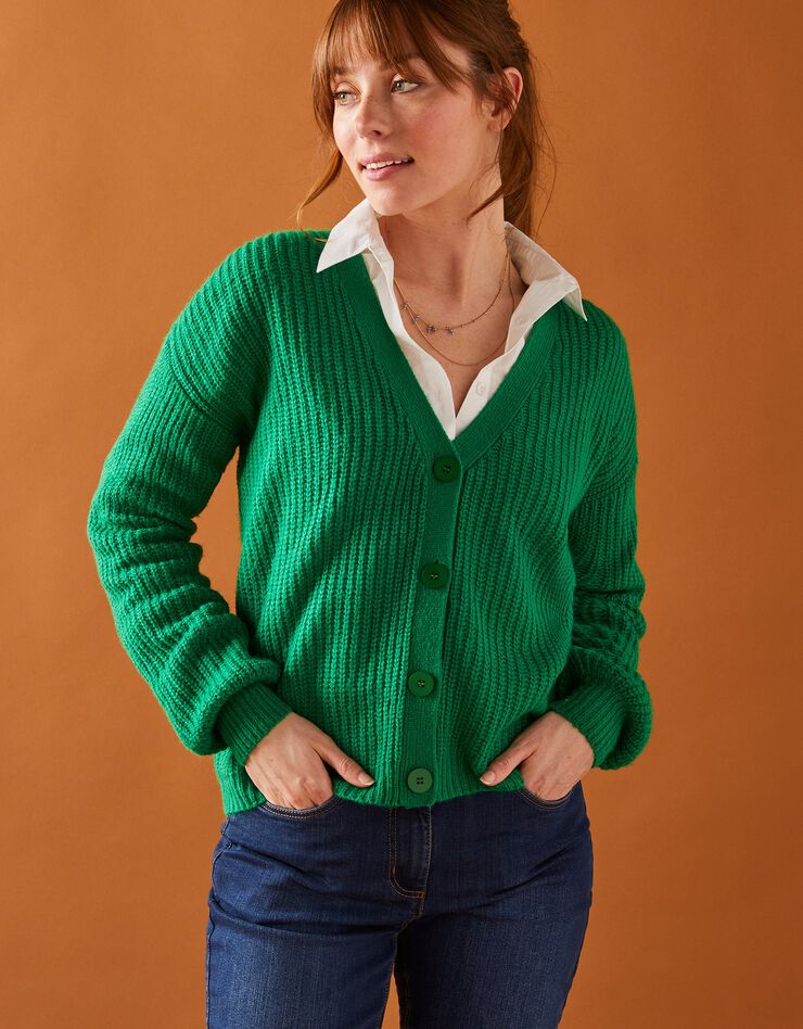 Gilet boutonné volume loose maille toucher mohair (vert) Gilet boutonné volume loose maille toucher mohair (vert)