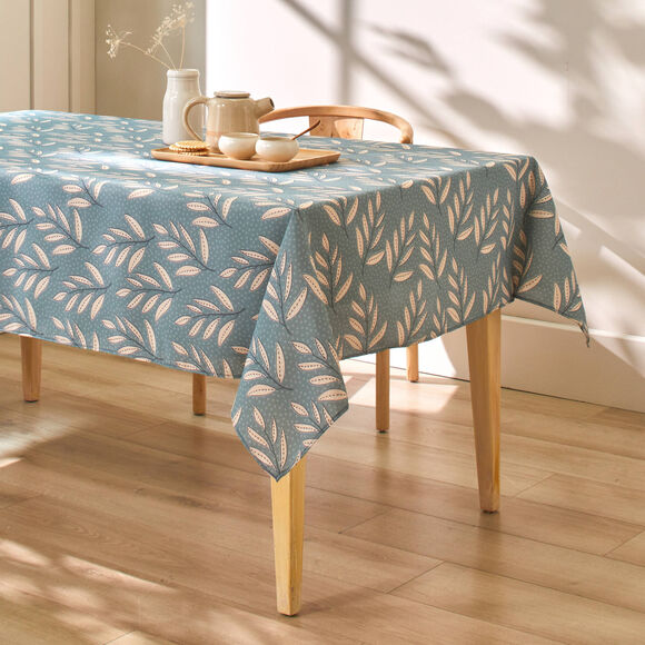 Nappe anti-taches motif fougères (eucalyptus / écru)