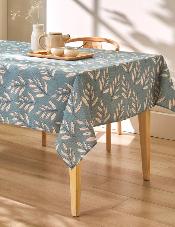 Nappe anti-taches motif fougères (eucalyptus / écru)