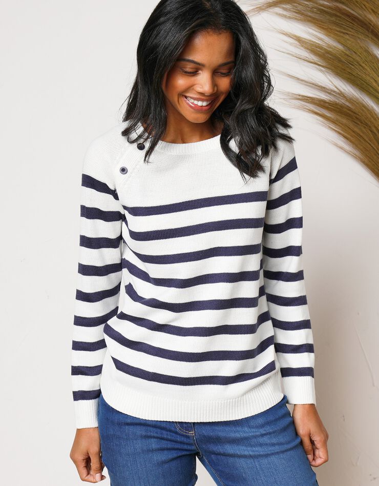 Pull marinière manches longues rayé (écru / marine) Pull marinière manches longues rayé (écru / marine)