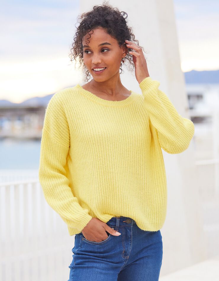Pull boîte manches longues, maille anglaise (jaune) Pull boîte manches longues, maille anglaise (jaune)