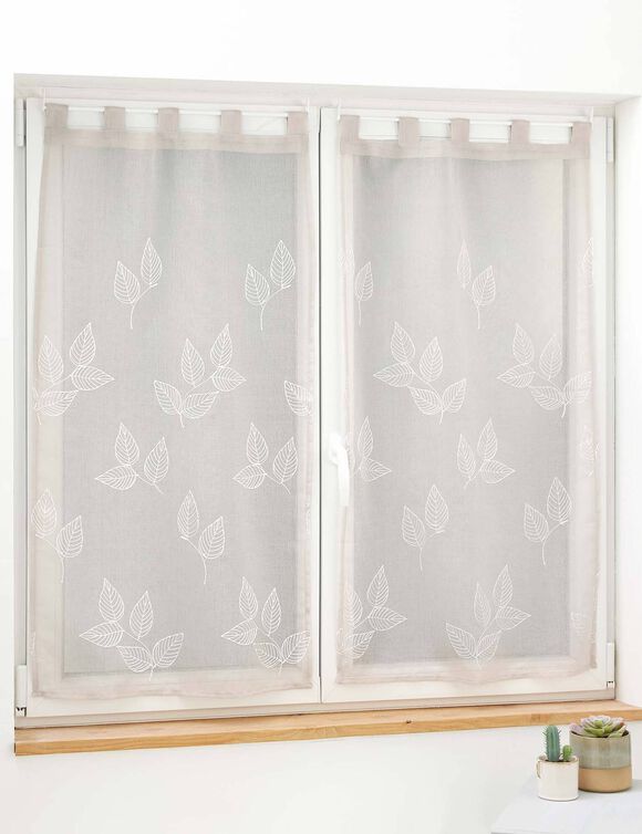 Vitrage voile brodé petites feuilles - la paire (taupe)