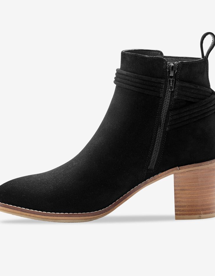 Boots en croûte de cuir à talon et pompons (noir) Boots en croûte de cuir à talon et pompons (noir)