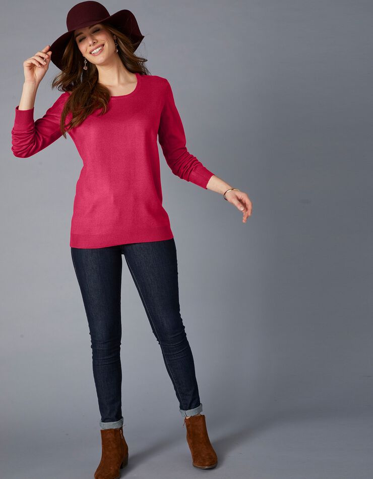 Pull col rond uni toucher cachemire (cerise) Pull col rond uni toucher cachemire (cerise)