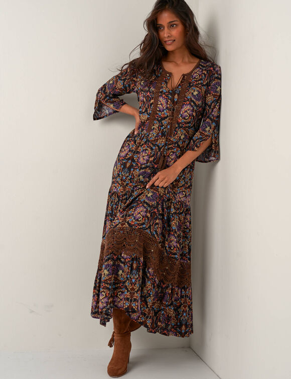 Robe longue imprim&eacute;e (chocolat / taupe)
