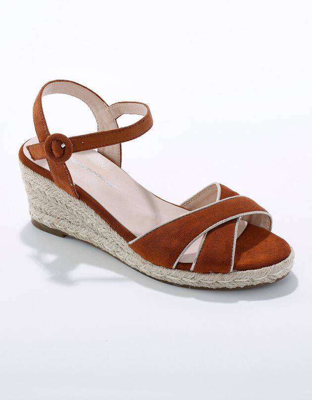 Sandales compensées corde à bout ouvert et boucle métal (caramel)