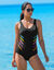 Maillot de bain 1 pièce - découpes princesse (noir / multicolore)