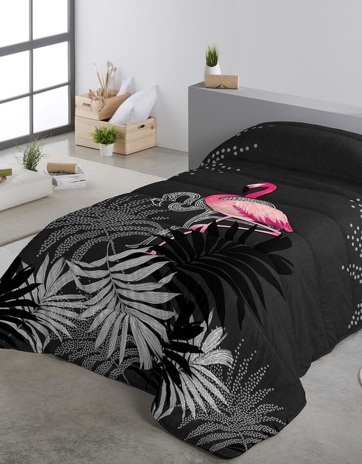 Couette imprimée polyester Flamant Rose 200g/m² (noir / rose)