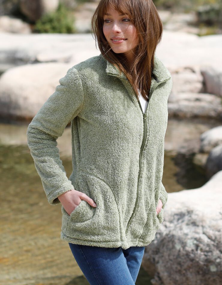 Veste zippée maille peluche (vert chiné) Veste zippée maille peluche (vert chiné)