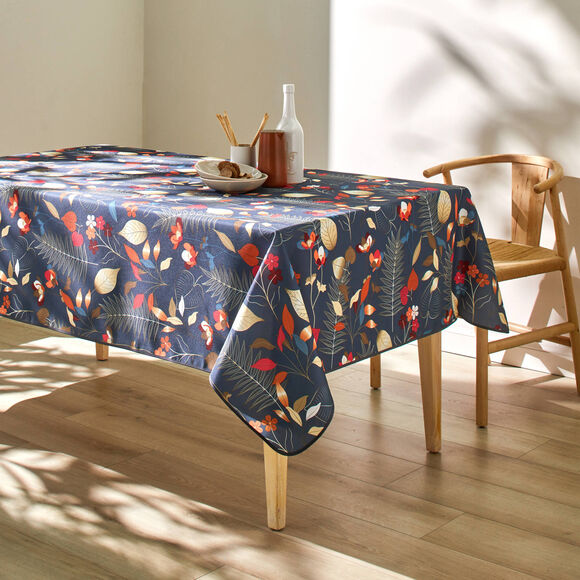 Nappe imprimé feuilles entretien facile (gris / orange)