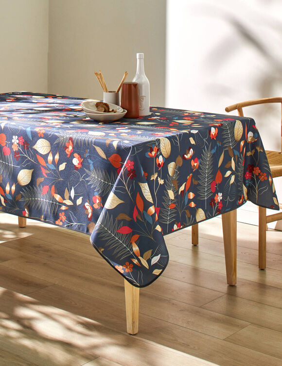 Nappe imprimé feuilles entretien facile (gris / orange)