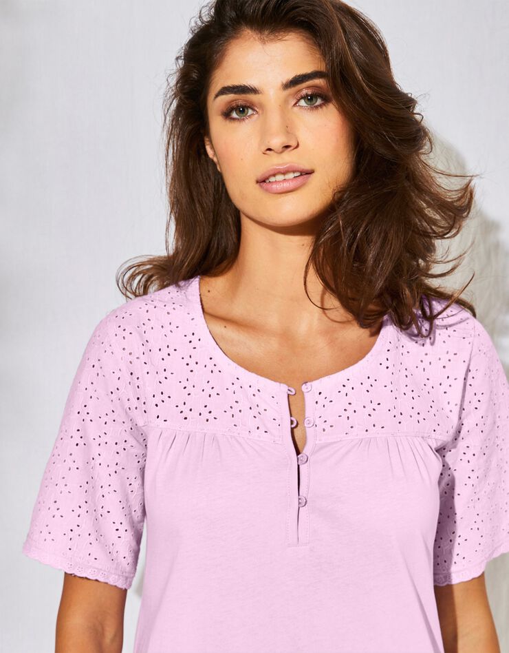 Chemise de nuit longue coton et broderie anglaise (lilas) Chemise de nuit longue coton et broderie anglaise (lilas)