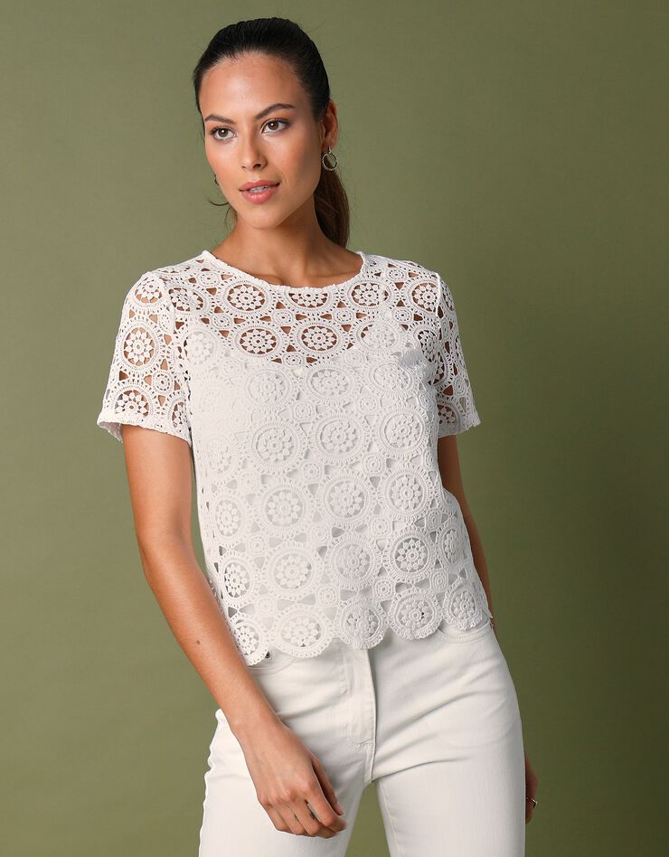 Tee-shirt macramé manches courtes (blanc)