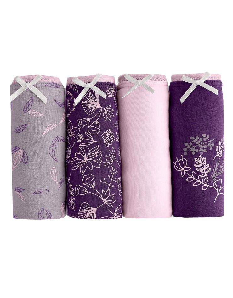 Slip coton imprimé motif floral assorti – Lot de 4 (prune / rose)