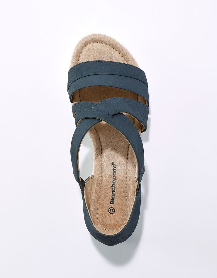 Sandales élastiquées en croûte de cuir - largeur confort (bleu) Sandales élastiquées en croûte de cuir - largeur confort (bleu)