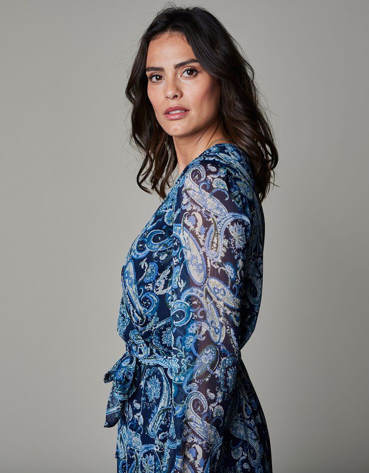 Robe mi-longue en voile imprimé cachemire (indigo / vert)