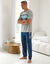 T-shirt pyjama manches courtes rayures  (gris / aqua)