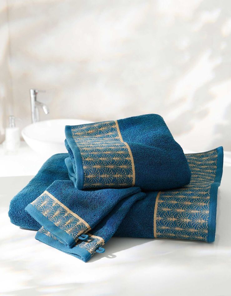 Éponge coton tissé "arches" - 420g/m² (bleu paon) Éponge coton tissé "arches" - 420g/m² (bleu paon)
