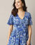 Robe longue évasée, coton imprimé (bleu / blanc)