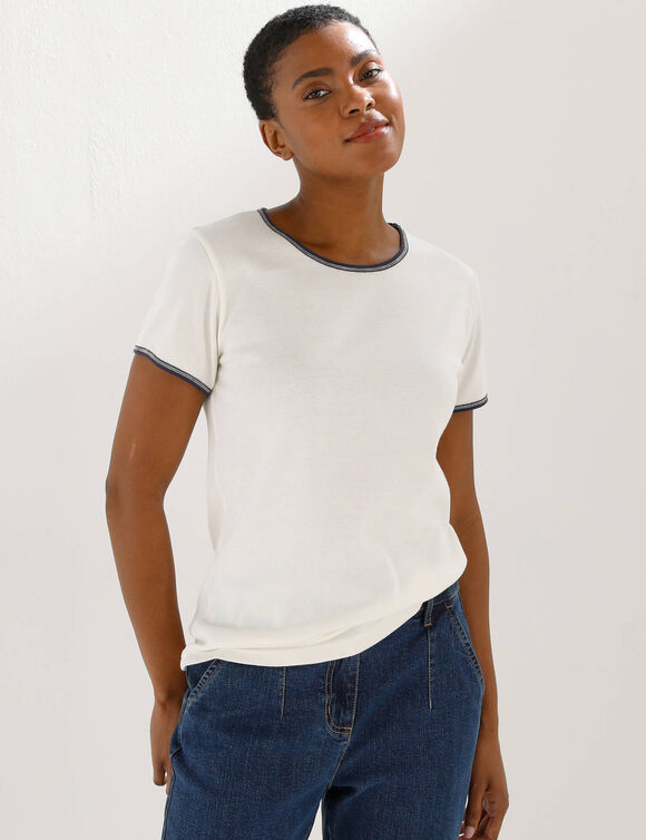 T-shirt bicolore manches courtes  (&eacute;cru / marine)