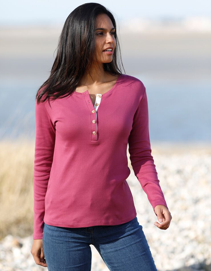 Tee-shirt col tunisien uni (violine) Tee-shirt col tunisien uni (violine)