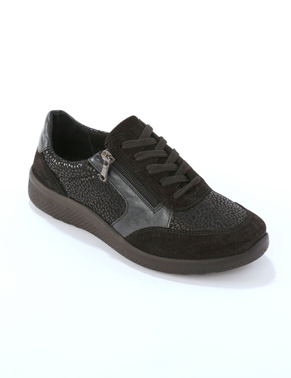 Baskets lacées et zippées en cuir avec empiècements extensibles  (noir)